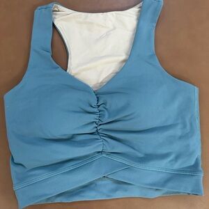 Buffbunny Blue Ruched Front Crop Tank Top with built in shelf bra and padding